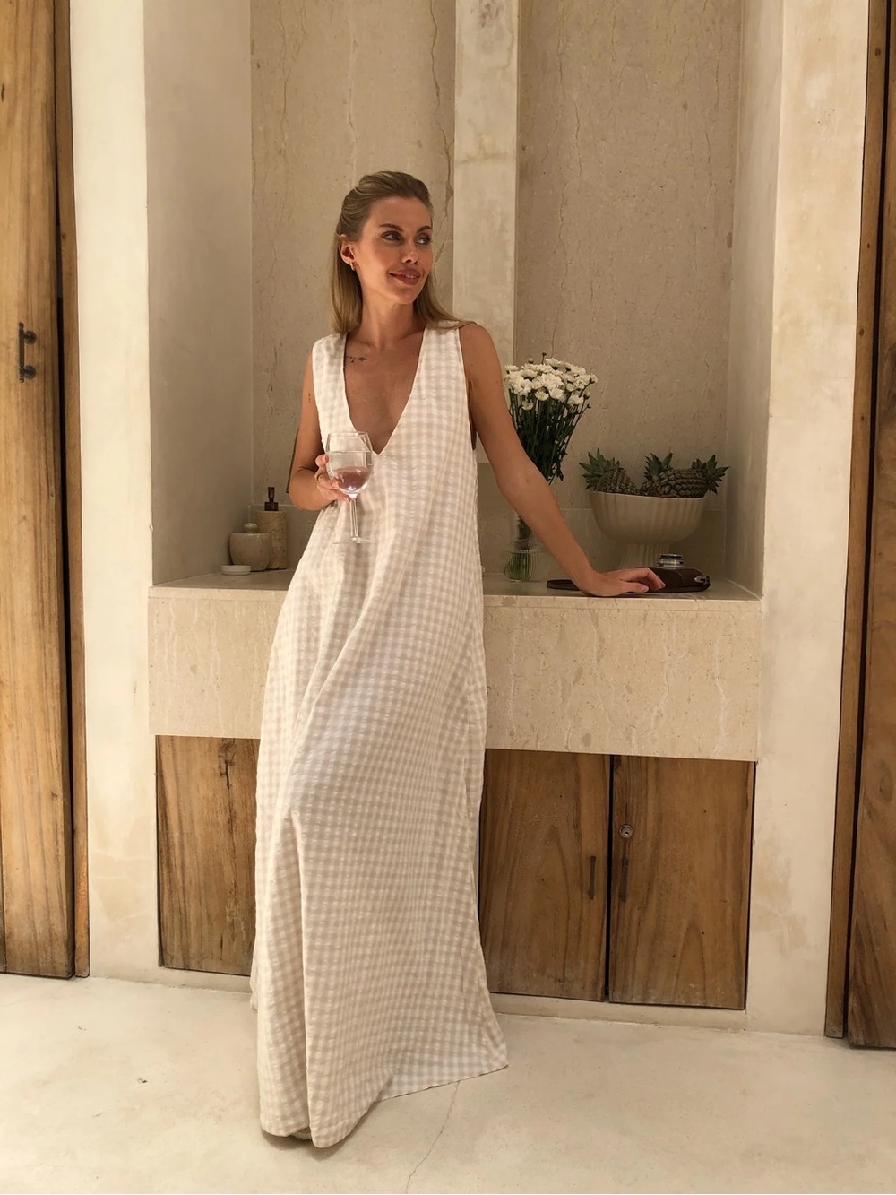 Couper Gili Dress in Beige Check